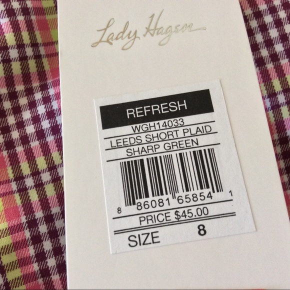 LADY HAGEN PURPLE NEON YELLOW PLAID GOLF SHORTS SIZE 8 NWT - Picture 7 of 8